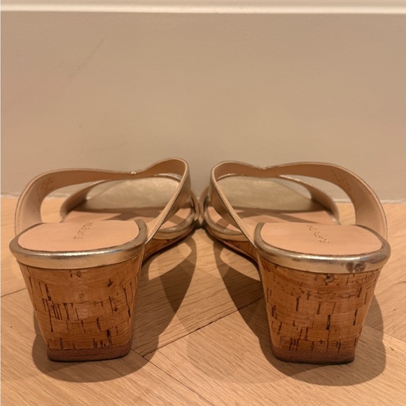 Stuart Weitzman Miami 50 Leather Wedge Sandal in Platino Gold - Picture 3 of 5
